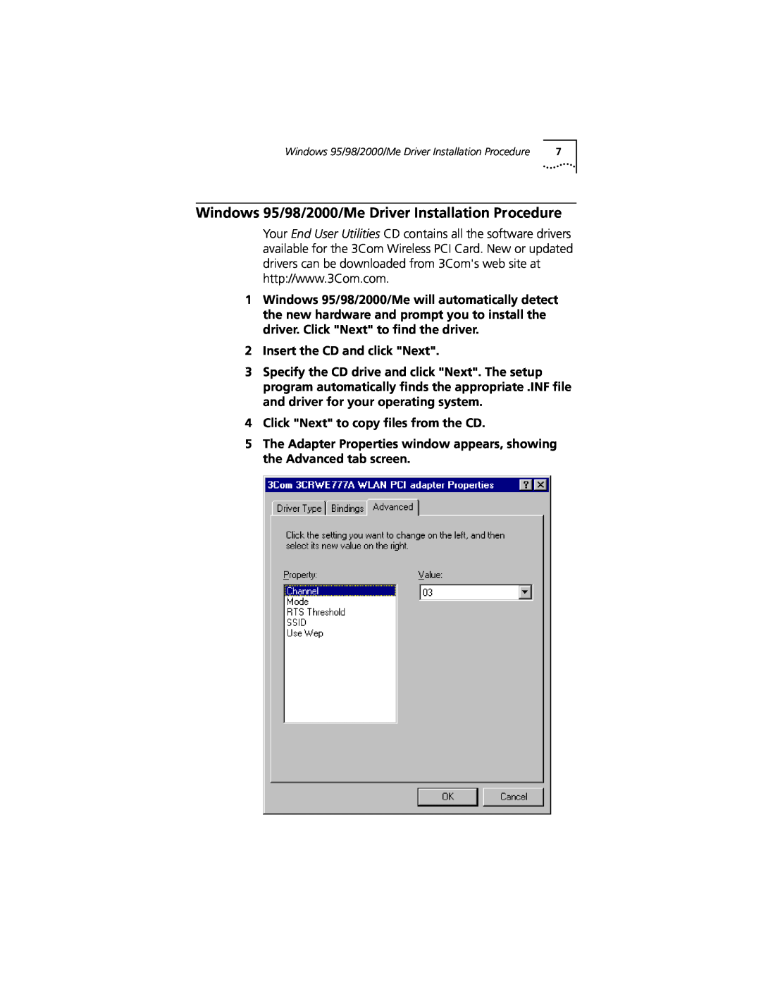 3Com 3CRWE777A manual Windows 95/98/2000/Me Driver Installation Procedure, Insert the CD and click Next 