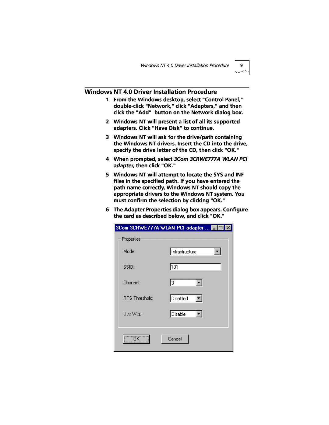 3Com 3CRWE777A manual Windows NT 4.0 Driver Installation Procedure 