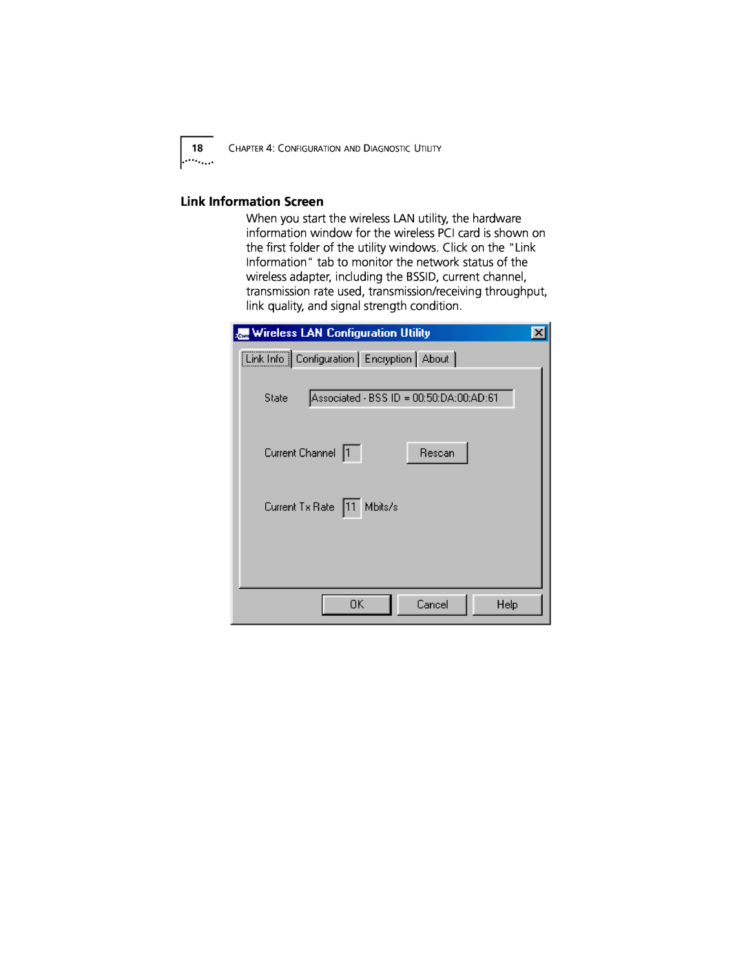 3Com 3CRWE777A manual Link Information Screen, Configuration And Diagnostic Utility 
