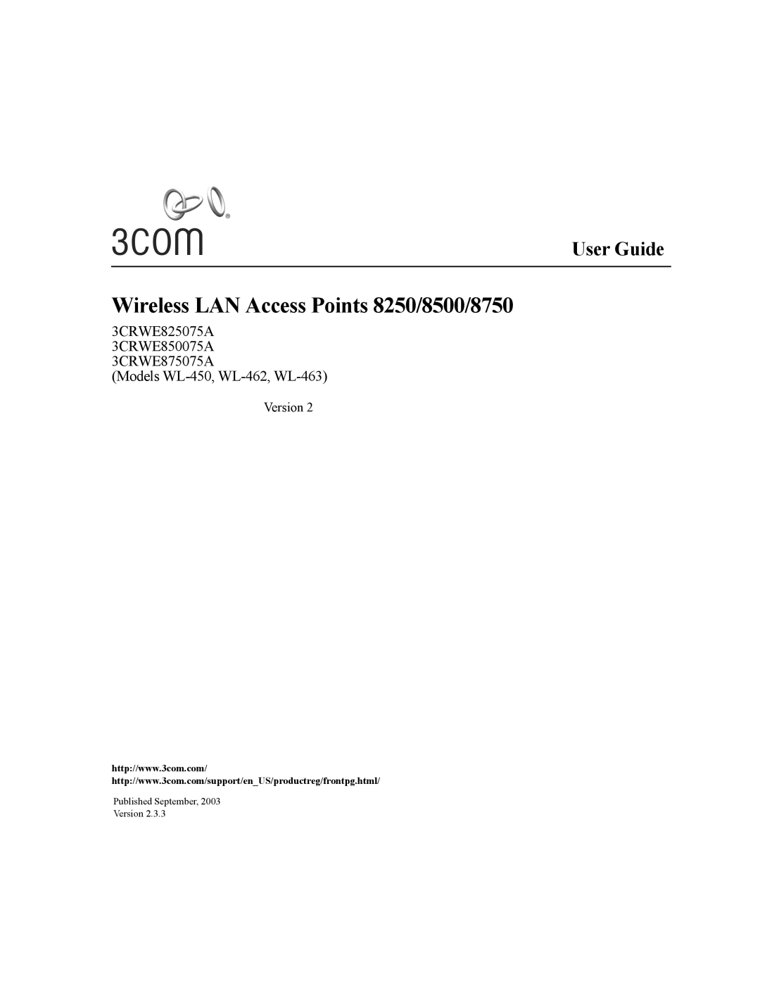 3Com 3CRWE825075A, 3CRWE850075A, 3CRWE875075A manual Wireless LAN Access Points 8250/8500/8750 