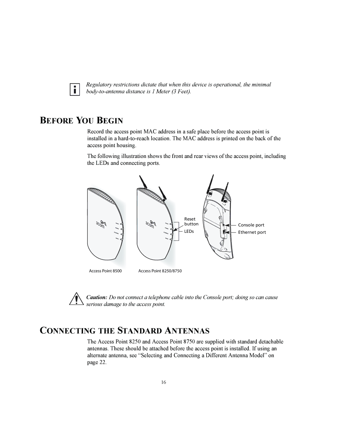 3Com 3CRWE825075A, 3CRWE850075A, 3CRWE875075A manual Before YOU Begin, Connecting the Standard Antennas 