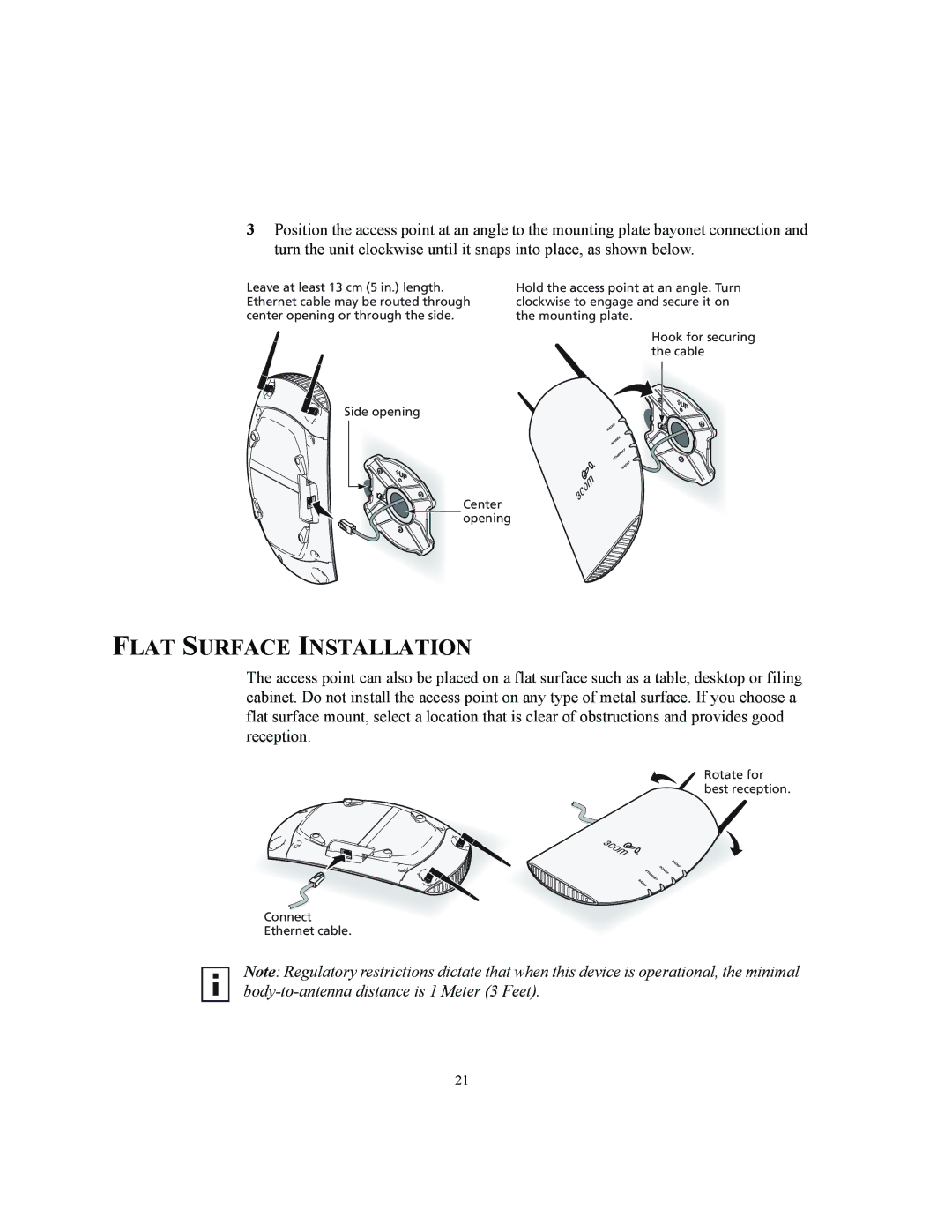 3Com 3CRWE850075A, 3CRWE825075A, 3CRWE875075A manual Flat Surface Installation 