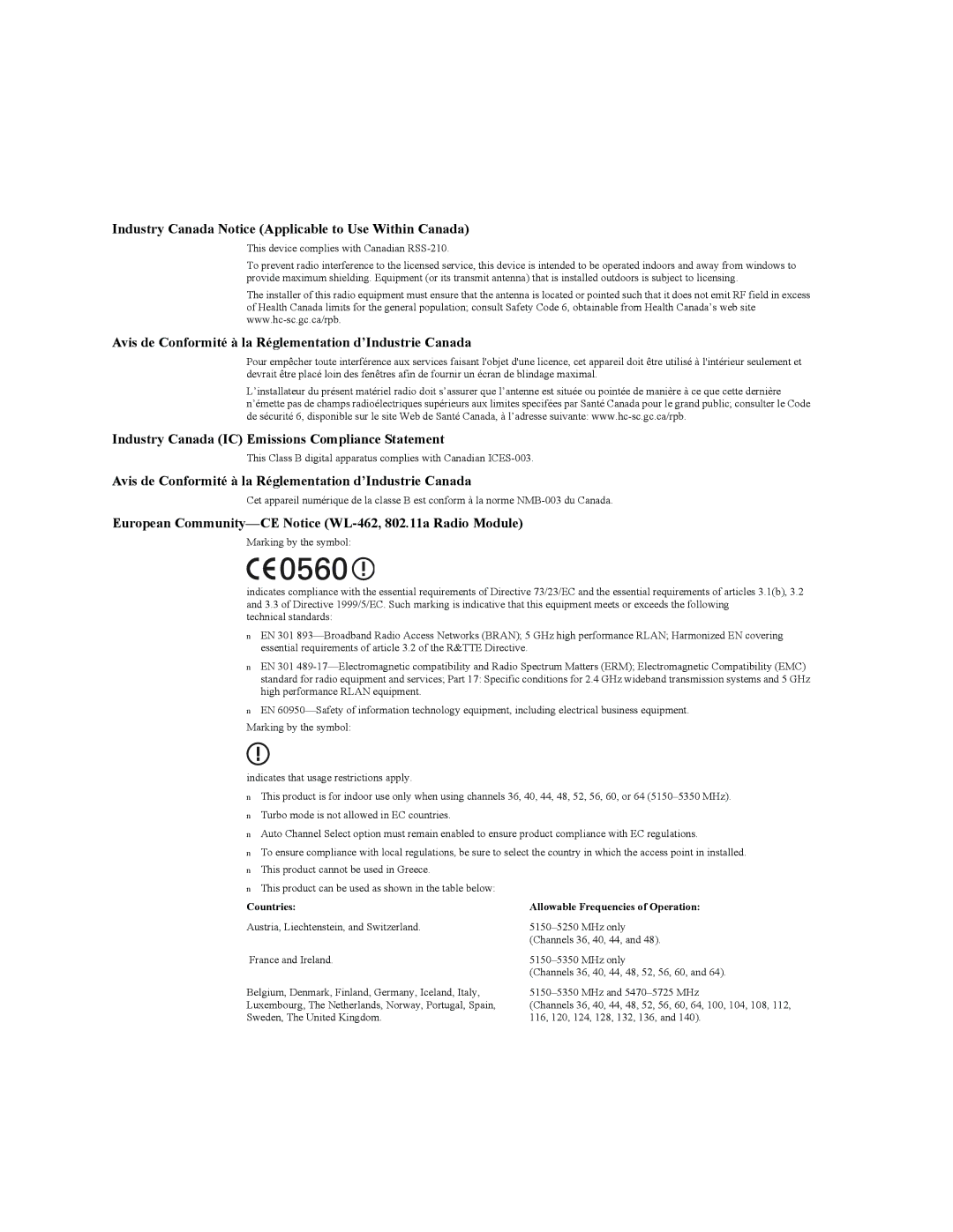 3Com 3CRWE850075A, 3CRWE825075A, 3CRWE875075A manual Industry Canada IC Emissions Compliance Statement 