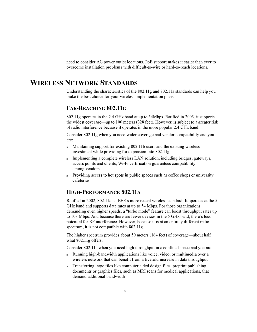 3Com 3CRWE875075A, 3CRWE850075A, 3CRWE825075A Wireless Network Standards, FAR-REACHING 802.11G, HIGH-PERFORMANCE 802.11A 