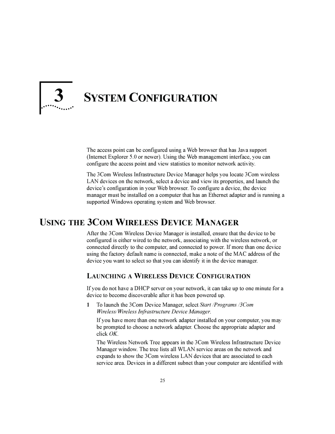 3Com 3CRWE825075A System Configuration, USING THE 3COM WIRELESS DEVICE MANAGER, Launching A Wireless Device Configuration 