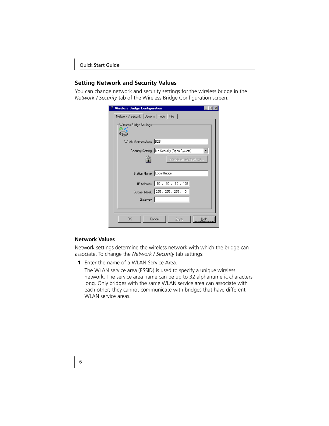 3Com 3CRWE90096A quick start Setting Network and Security Values 