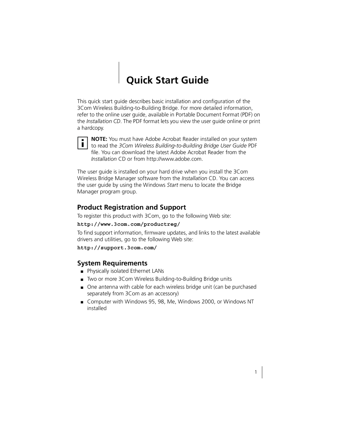 3Com 3CRWE90096A quick start Product Registration and Support, System Requirements 