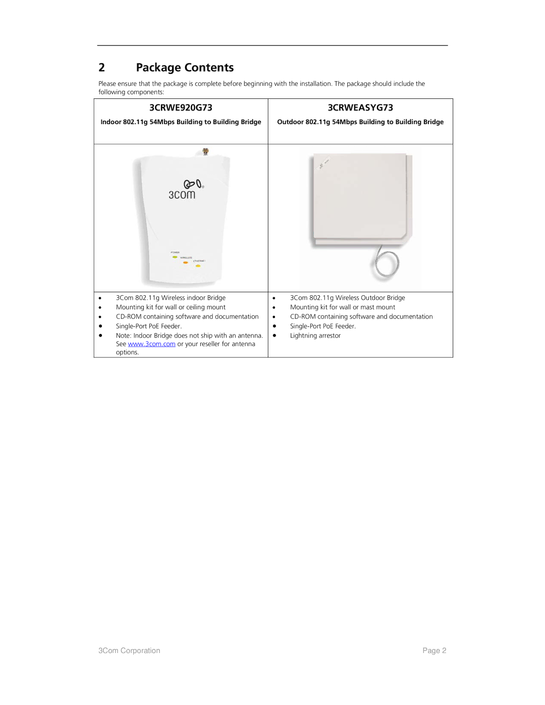 3Com 3CRWEASYG73, 3CRWE920G73 quick start Package Contents 