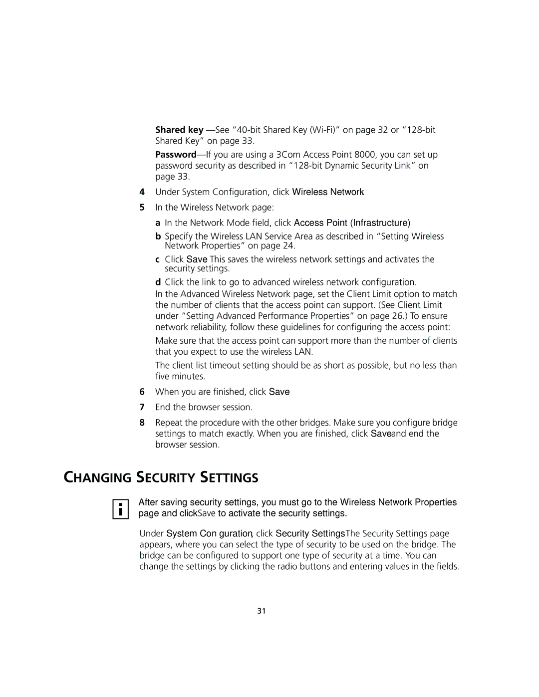 3Com 3CRWEASY96A manual Changing Security Settings 