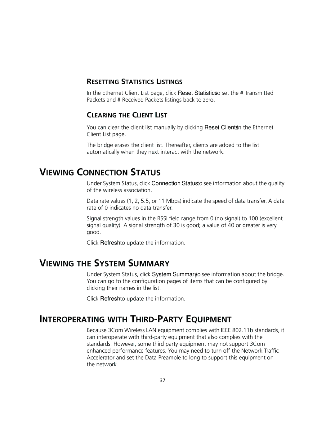 3Com 3CRWEASY96A manual Viewing Connection Status, Viewing the System Summary, Interoperating with THIRD-PARTY Equipment 