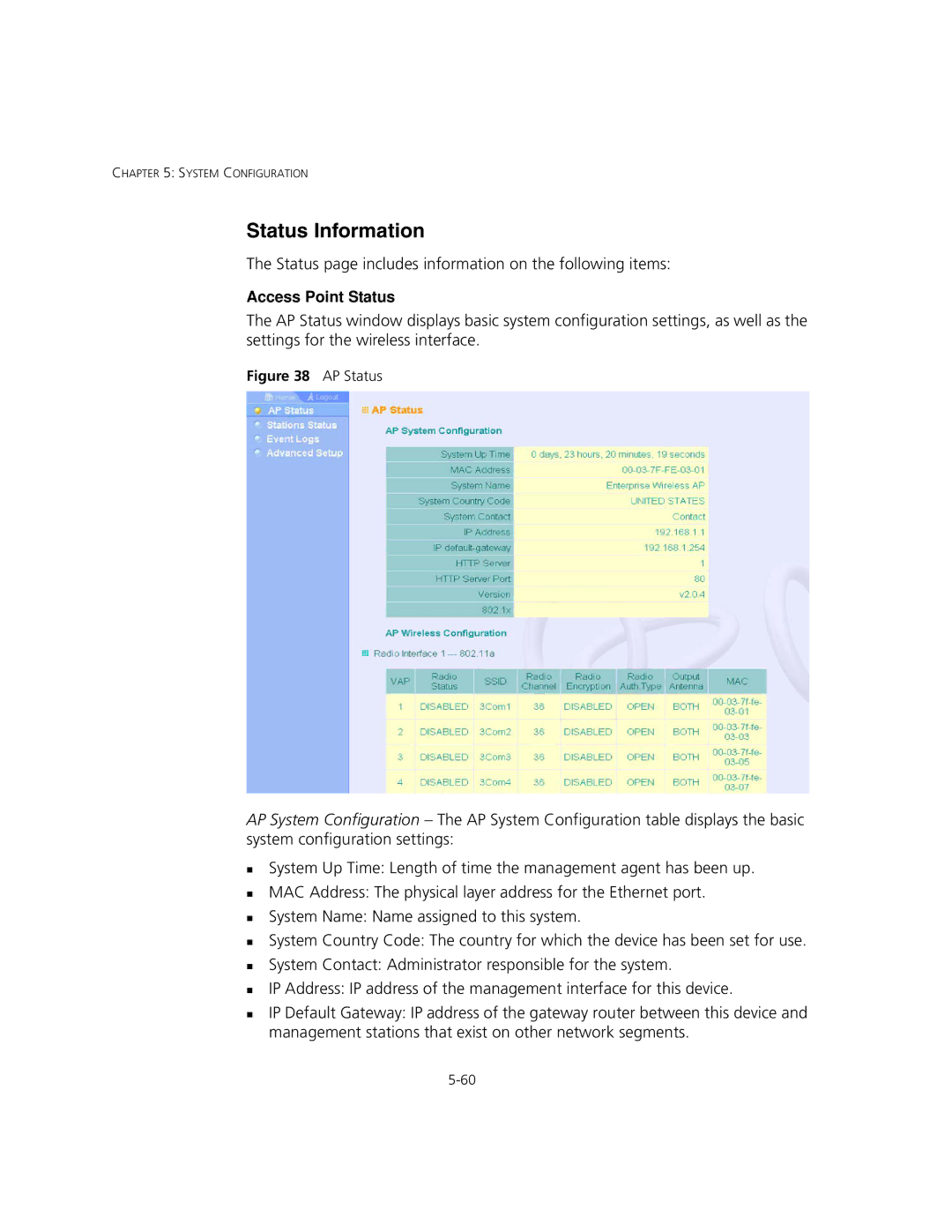 3Com 3CRWEASYA73, WL-575 manual Status Information, AP Status 