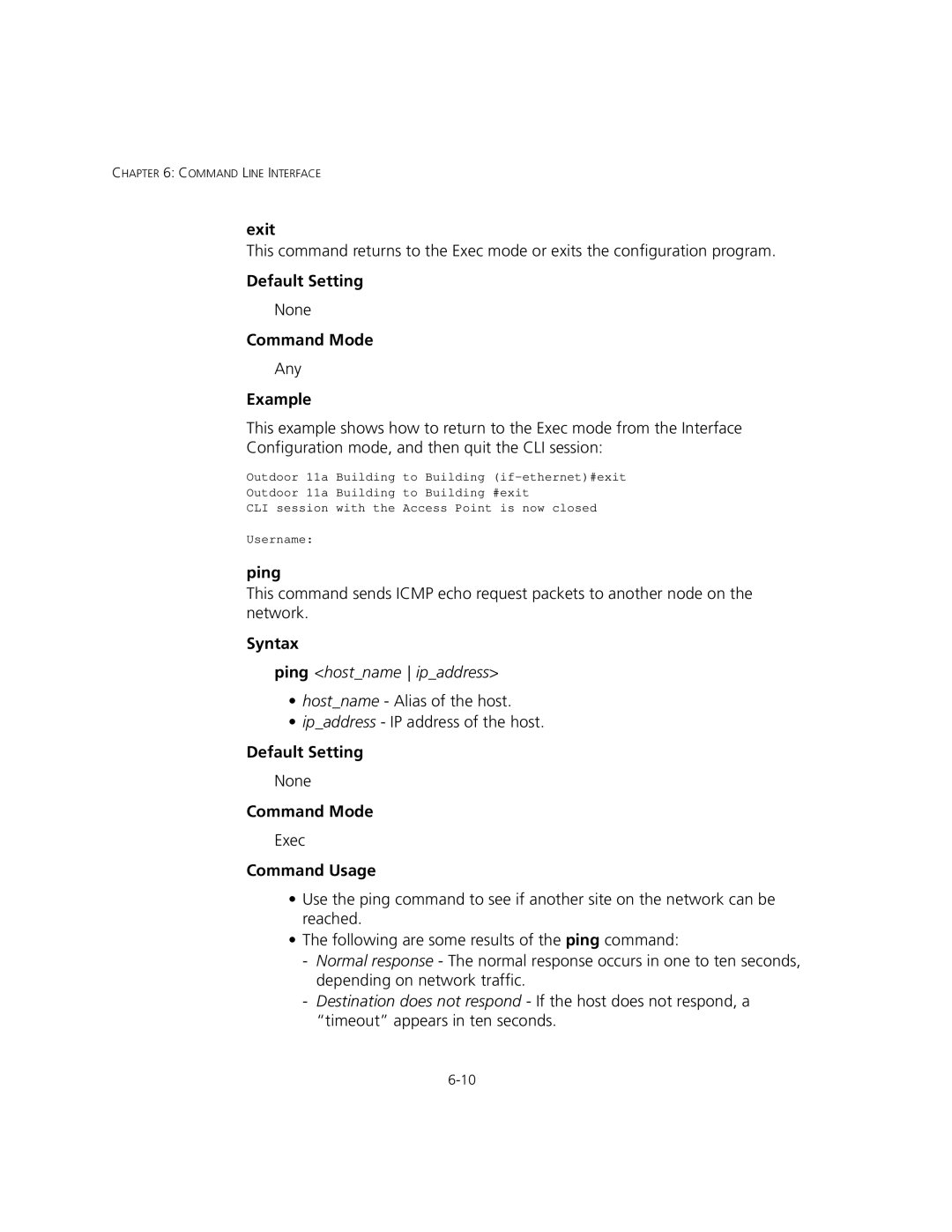 3Com 3CRWEASYA73, WL-575 manual Exit, Ping, Syntax, Command Usage 