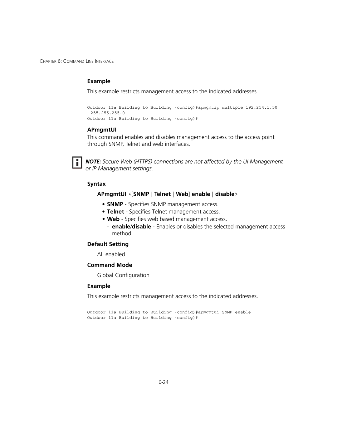 3Com 3CRWEASYA73, WL-575 manual Syntax APmgmtUI Snmp Telnet Web enable disable 