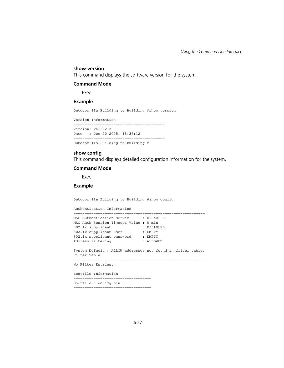 3Com WL-575, 3CRWEASYA73 manual Show version, Show config 