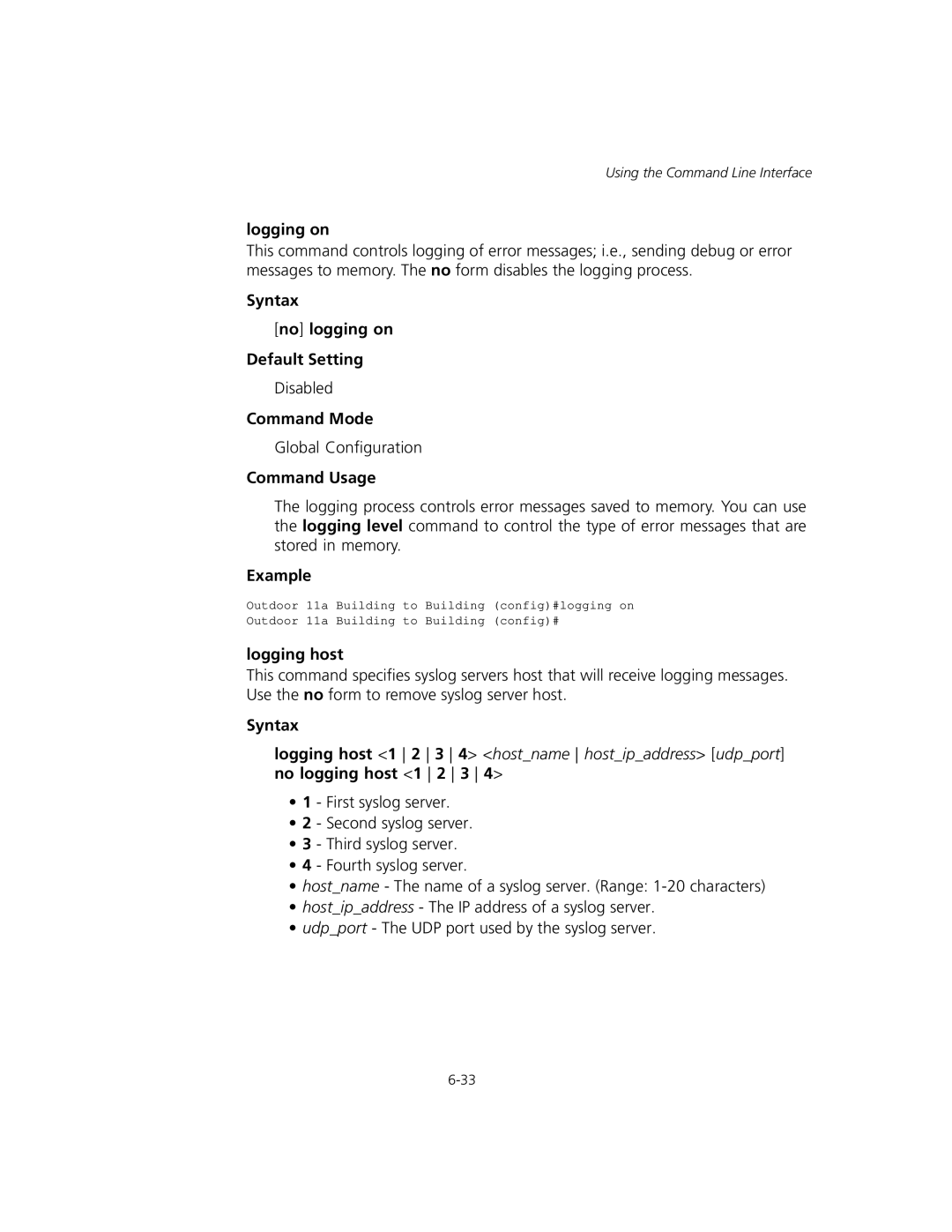 3Com WL-575, 3CRWEASYA73 manual Logging on, Syntax No logging on Default Setting, Logging host 