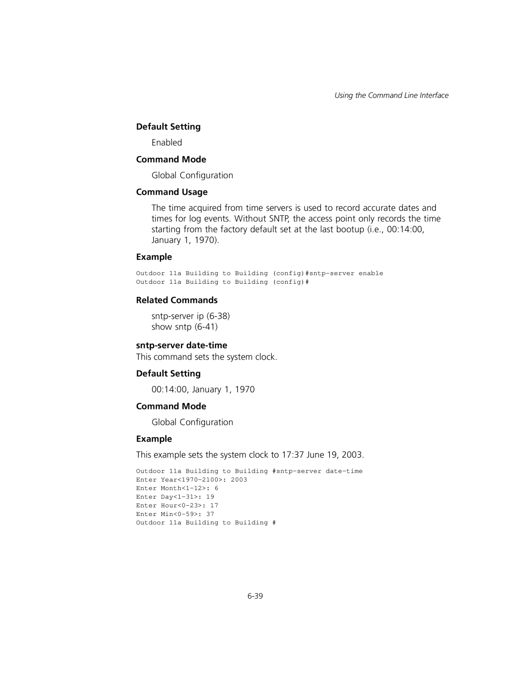 3Com WL-575, 3CRWEASYA73 manual Sntp-server date-time, Sntp-server ip 6-38 show sntp 