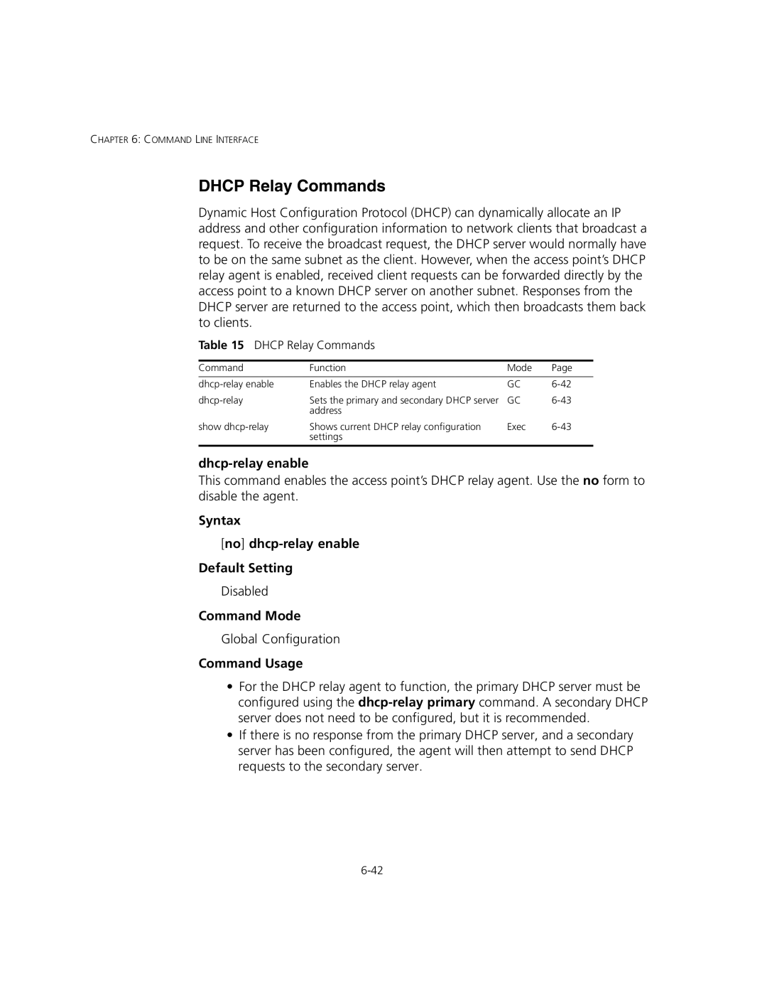 3Com 3CRWEASYA73, WL-575 manual Dhcp Relay Commands, Dhcp-relay enable, Syntax No dhcp-relay enable Default Setting 