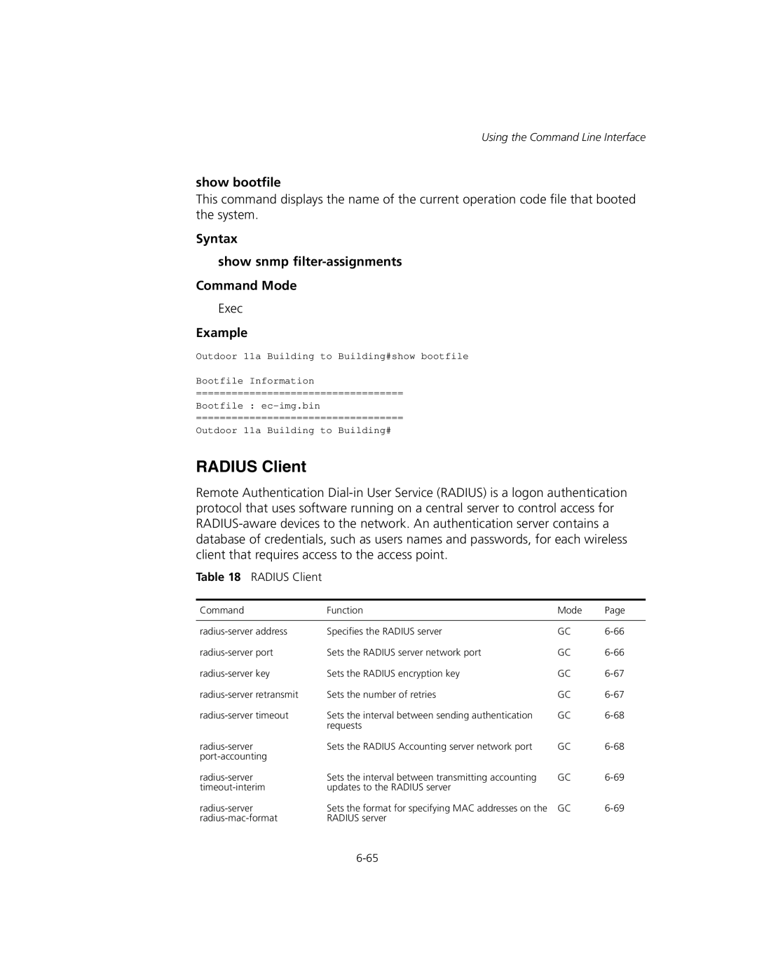 3Com WL-575, 3CRWEASYA73 manual Radius Client, Show bootfile 