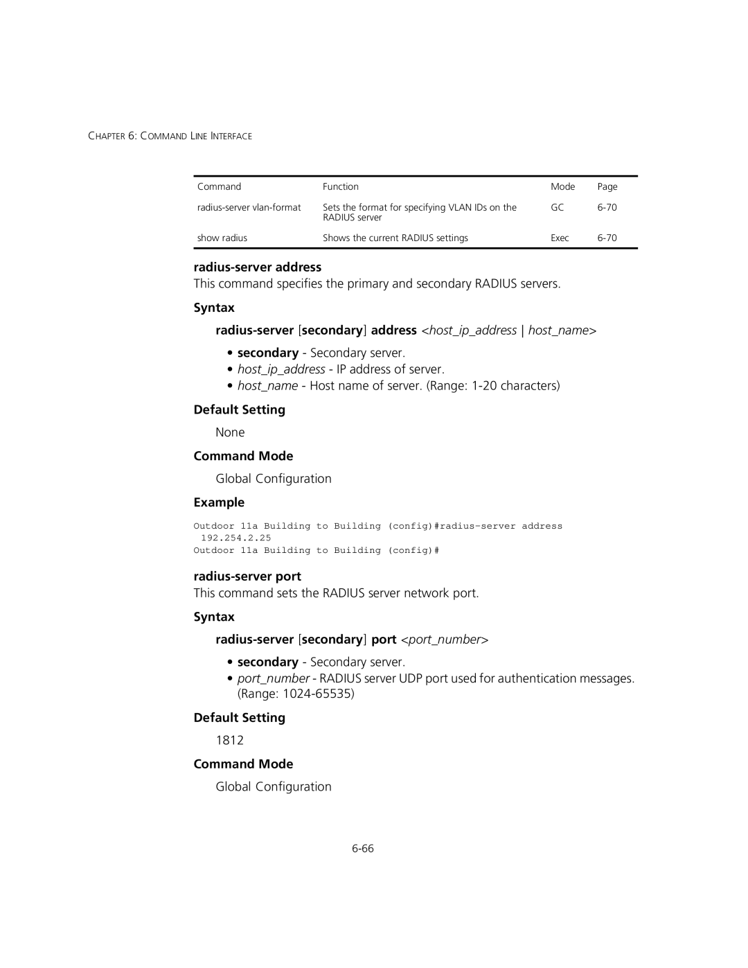 3Com 3CRWEASYA73, WL-575 manual Radius-server address, Radius-server port, Syntax Radius-server secondary port portnumber 