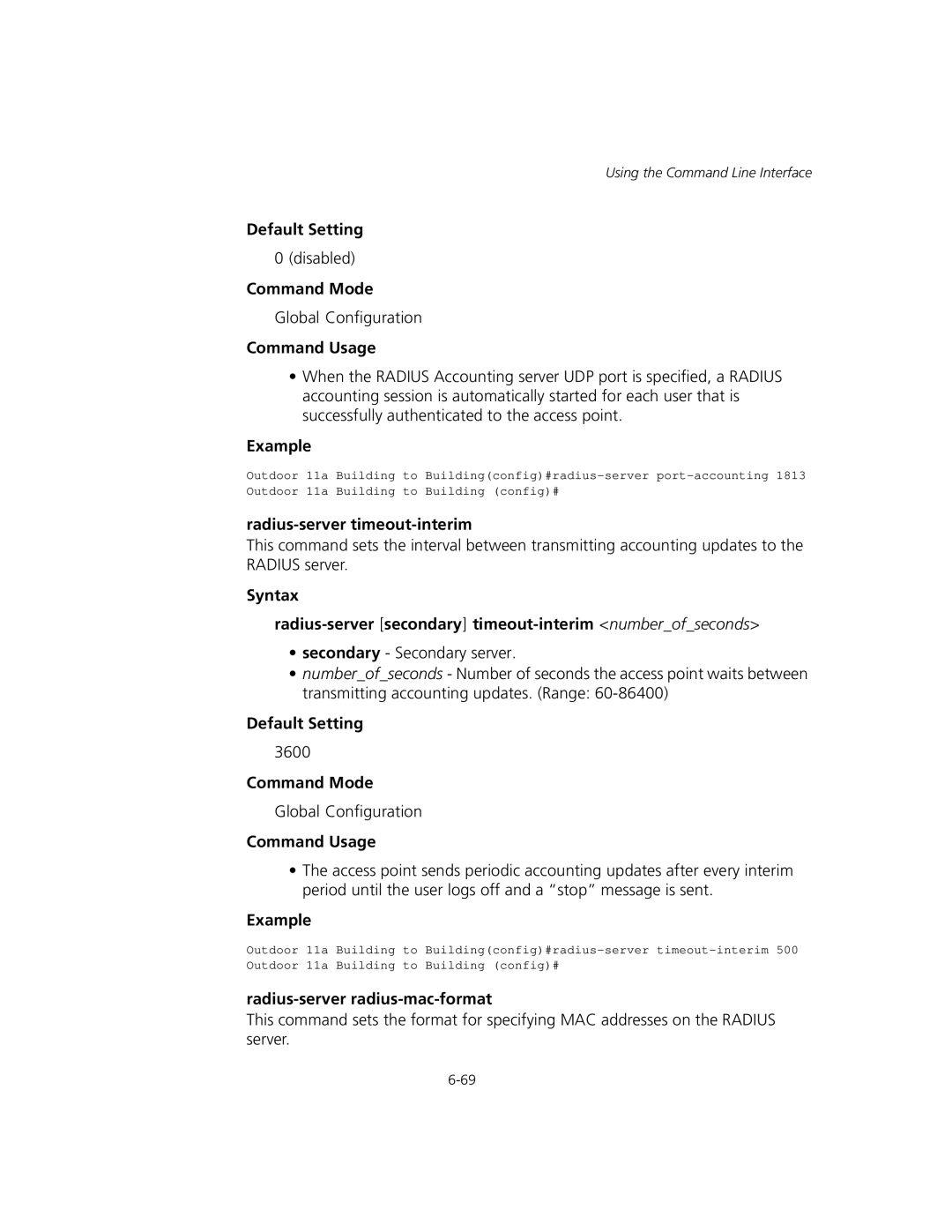 3Com WL-575, 3CRWEASYA73 manual Radius-server timeout-interim, Radius-server radius-mac-format 