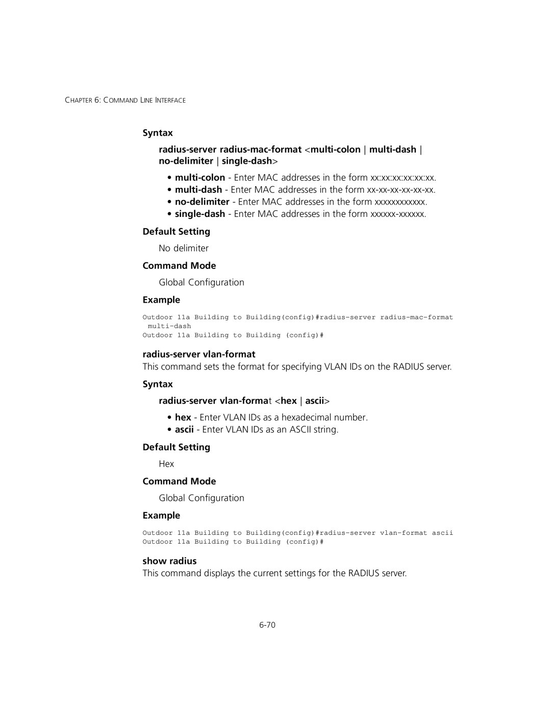 3Com 3CRWEASYA73, WL-575 manual Syntax Radius-server vlan-format hex ascii, Show radius 