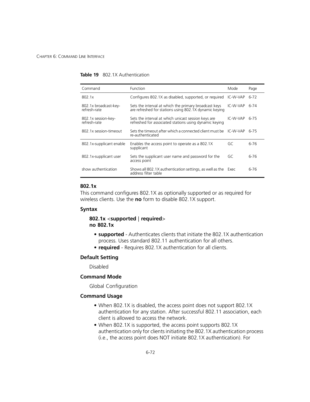 3Com 3CRWEASYA73, WL-575 manual Syntax 802.1x supported required no, 802.1X Authentication 