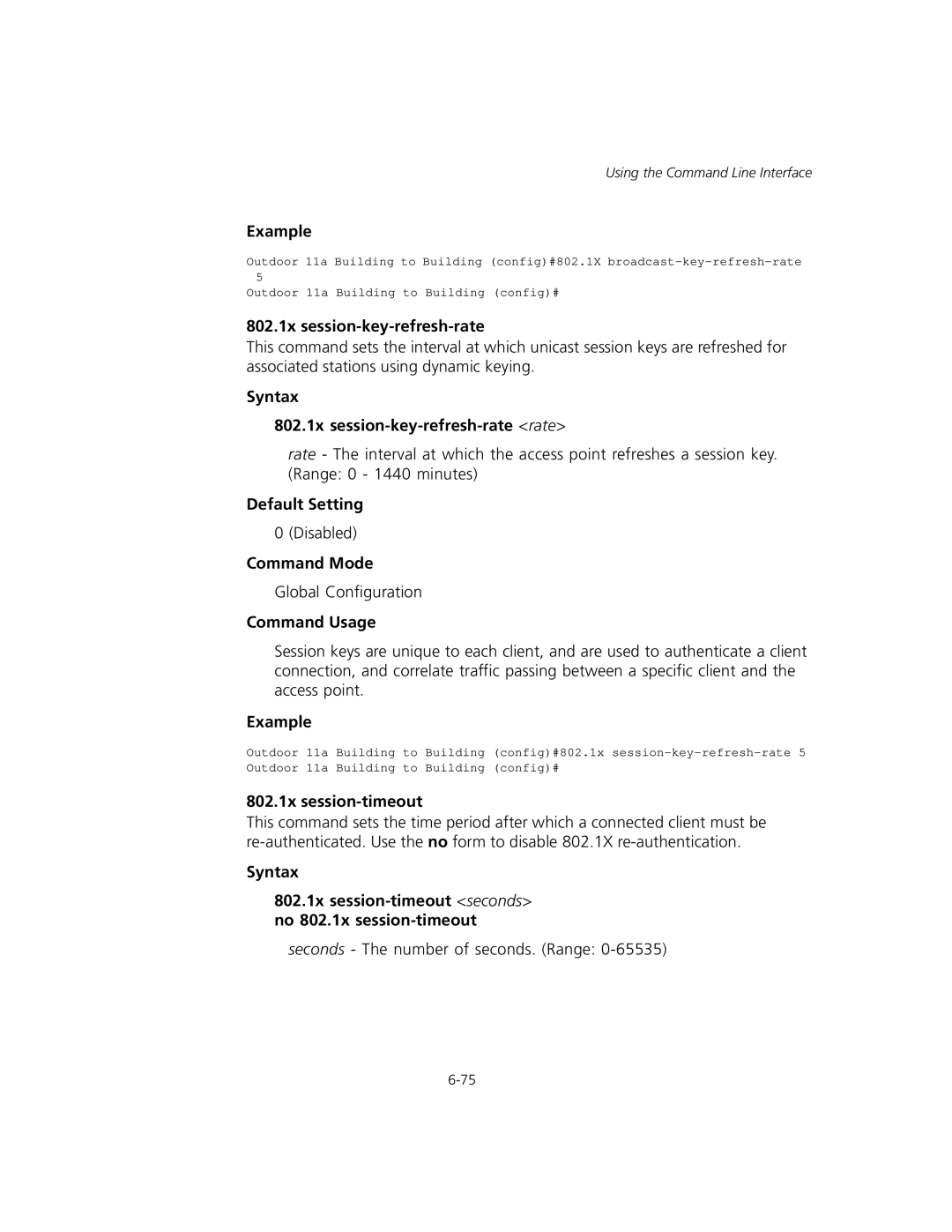 3Com WL-575, 3CRWEASYA73 manual Syntax 802.1x session-key-refresh-rate rate, 802.1x session-timeout 