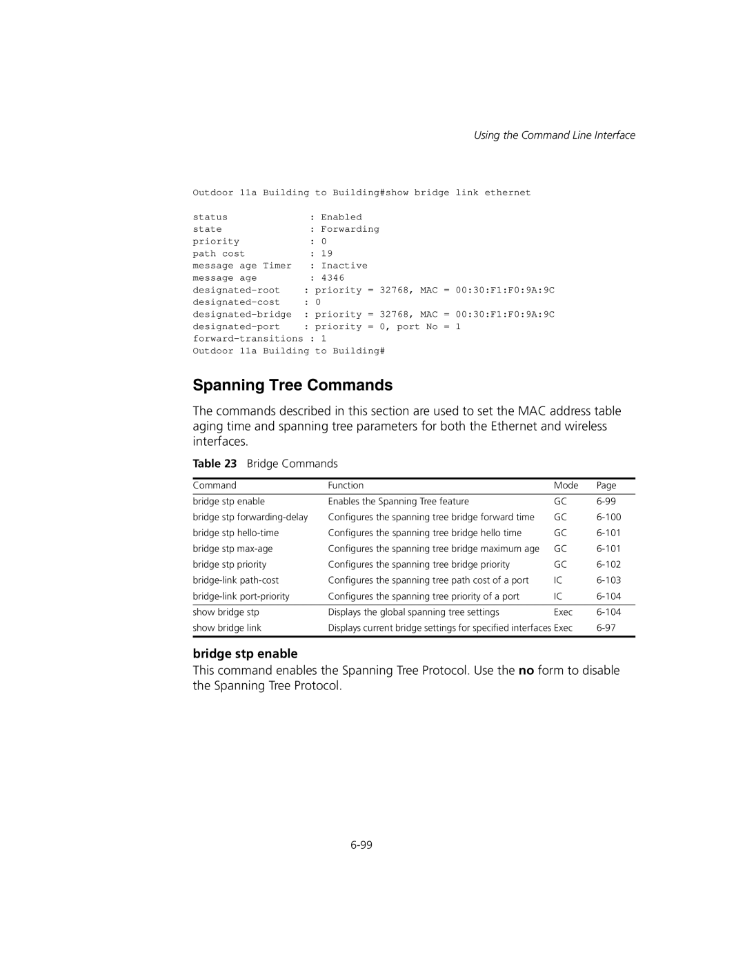 3Com WL-575, 3CRWEASYA73 manual Spanning Tree Commands, Bridge stp enable, Bridge Commands 