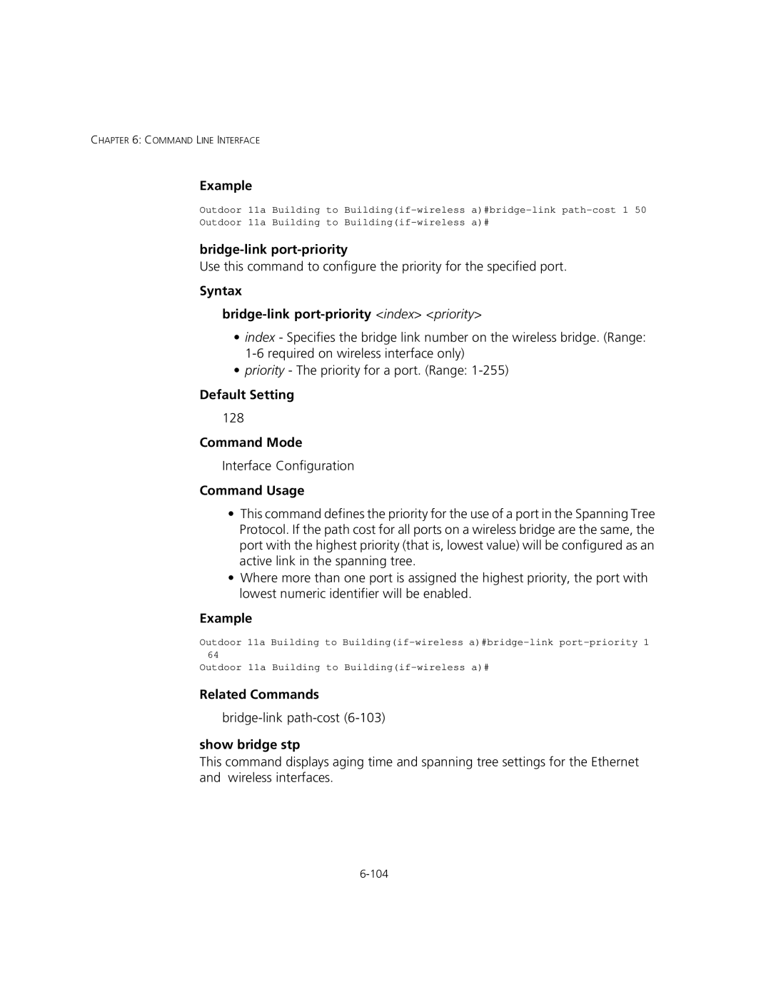 3Com 3CRWEASYA73, WL-575 manual Syntax Bridge-link port-priority index priority, Show bridge stp 