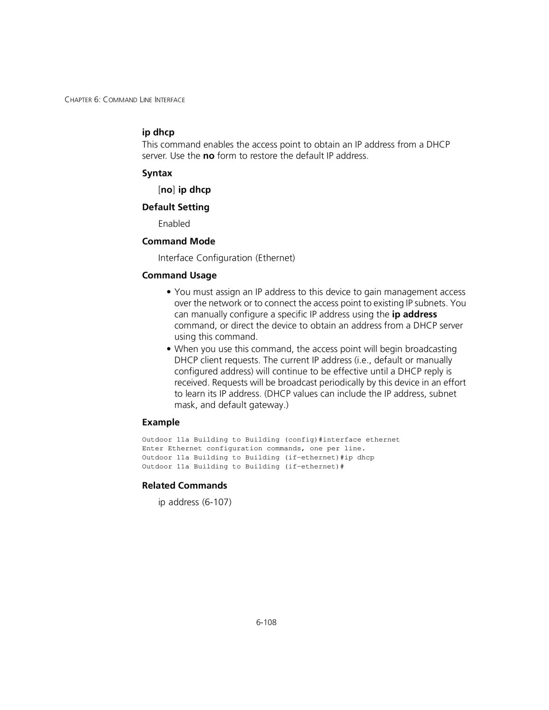 3Com 3CRWEASYA73, WL-575 manual Ip dhcp, Syntax No ip dhcp Default Setting 