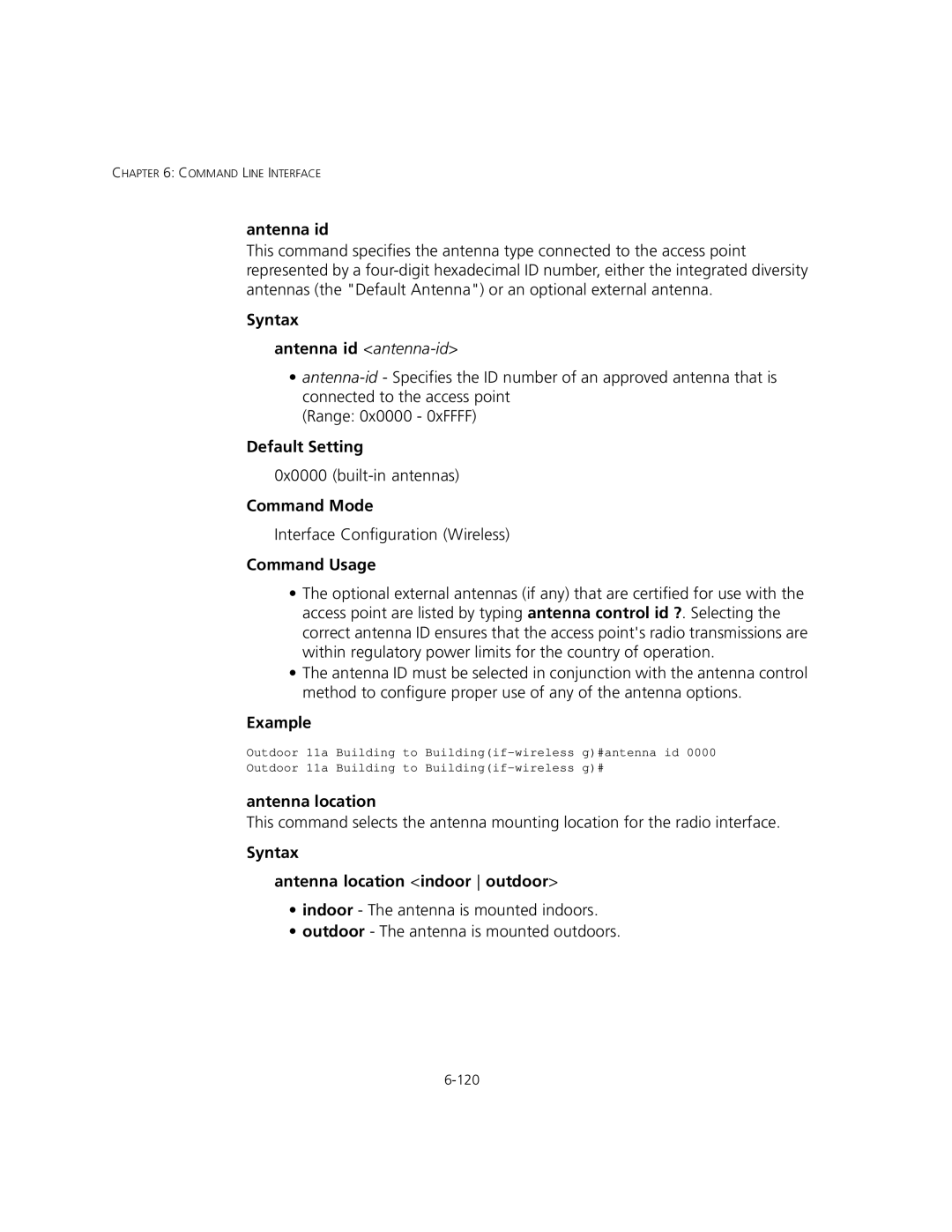 3Com 3CRWEASYA73, WL-575 manual Syntax Antenna id antenna-id, Syntax Antenna location indoor outdoor 