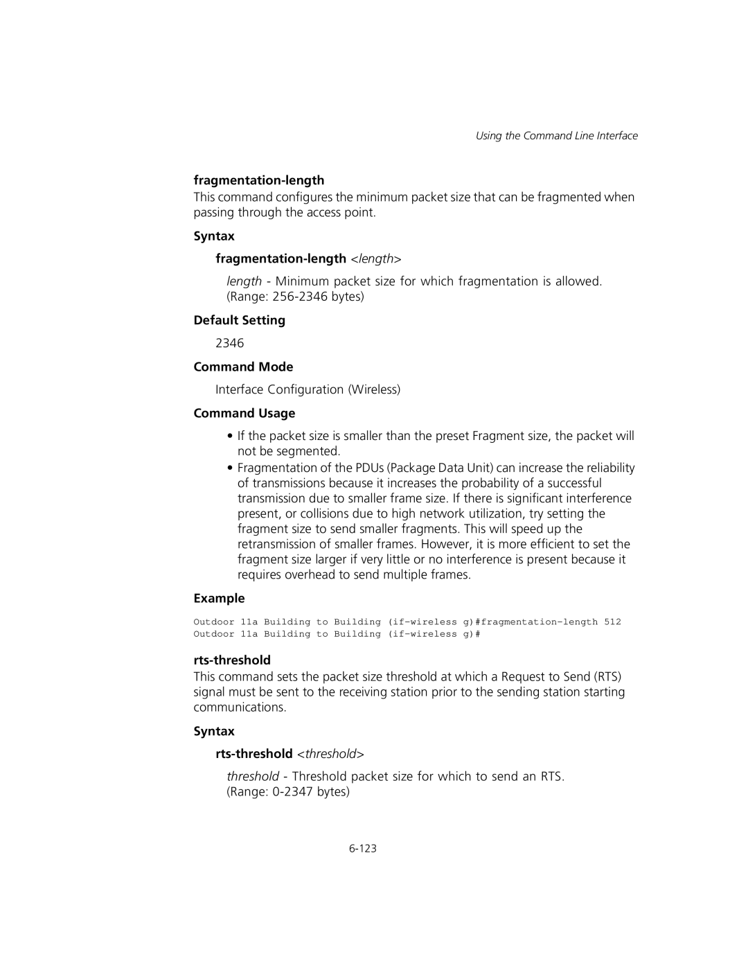 3Com WL-575, 3CRWEASYA73 manual Syntax Fragmentation-length length, Syntax Rts-threshold threshold 