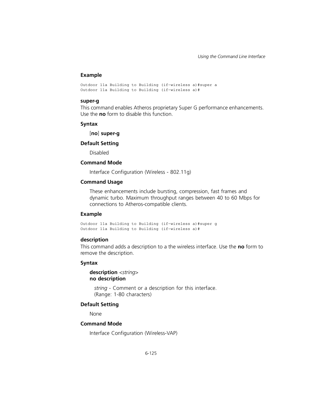 3Com WL-575, 3CRWEASYA73 manual Super-g, Syntax No super-g Default Setting, Description 