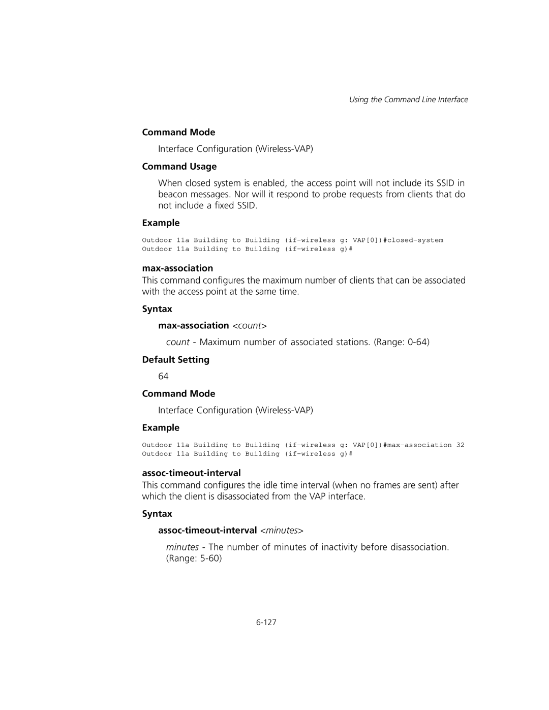 3Com WL-575, 3CRWEASYA73 manual Syntax Max-association count, Syntax Assoc-timeout-interval minutes 