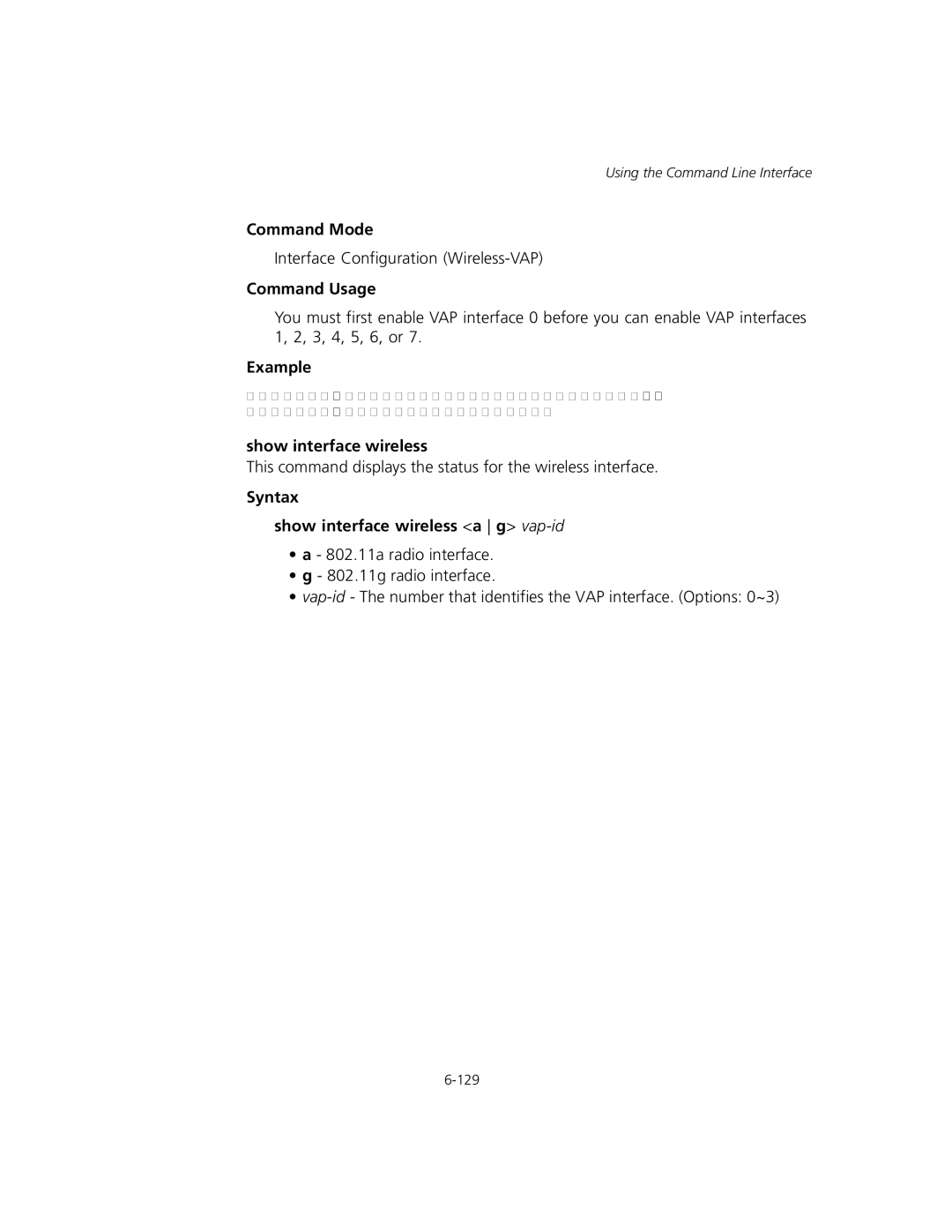 3Com WL-575, 3CRWEASYA73 manual Syntax Show interface wireless a g vap-id 