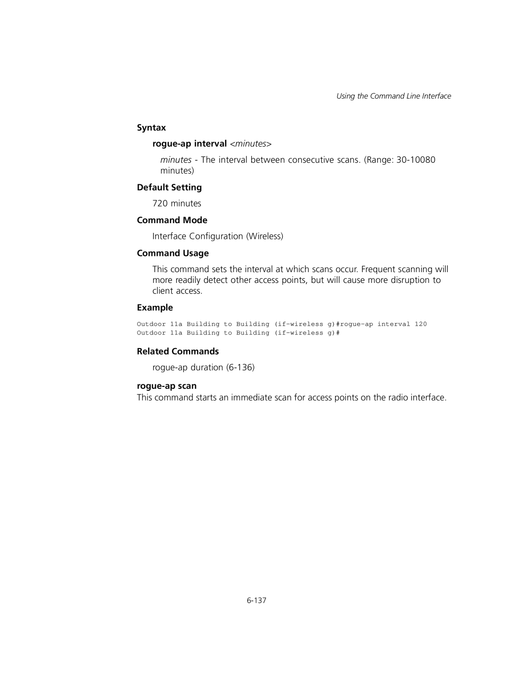 3Com WL-575, 3CRWEASYA73 manual Syntax Rogue-ap interval minutes, Rogue-ap scan 