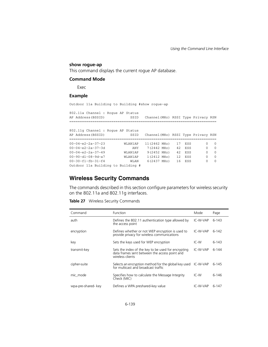 3Com WL-575, 3CRWEASYA73 manual Wireless Security Commands, Show rogue-ap 