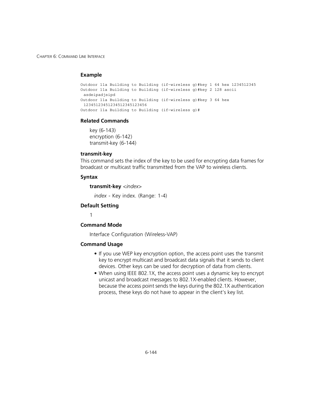 3Com 3CRWEASYA73, WL-575 manual Syntax Transmit-key index, Key 6-143 encryption 6-142 transmit-key 