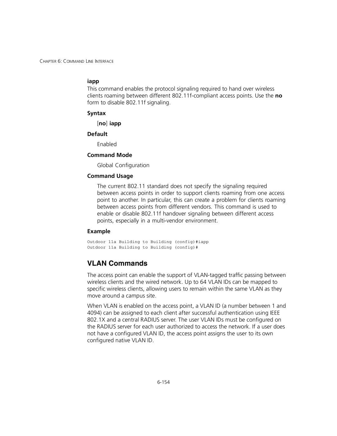 3Com 3CRWEASYA73, WL-575 manual Vlan Commands, Iapp, Syntax No iapp Default 