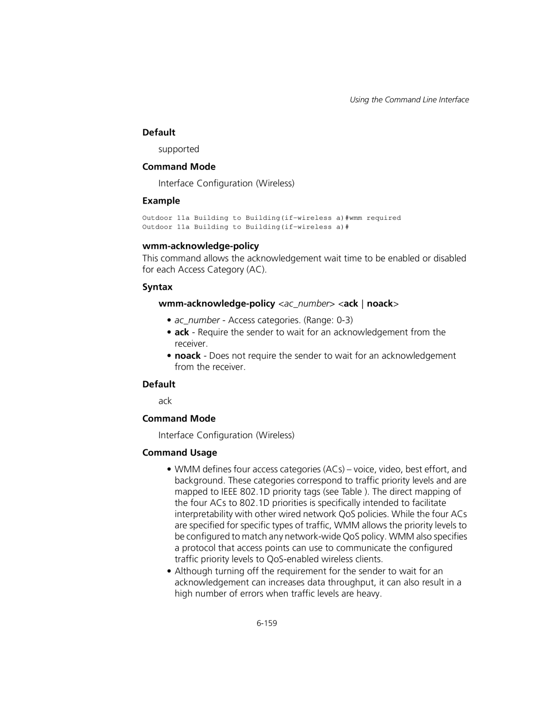 3Com WL-575, 3CRWEASYA73 manual Syntax Wmm-acknowledge-policy acnumber ack noack 