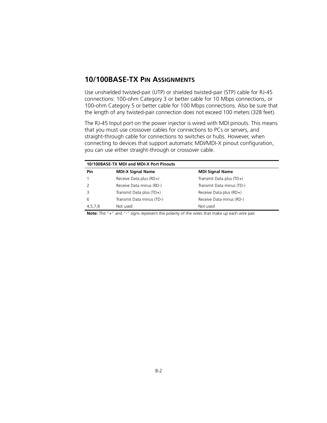 3Com 3CRWEASYA73, WL-575 manual 10/100BASE-TX PIN Assignments 