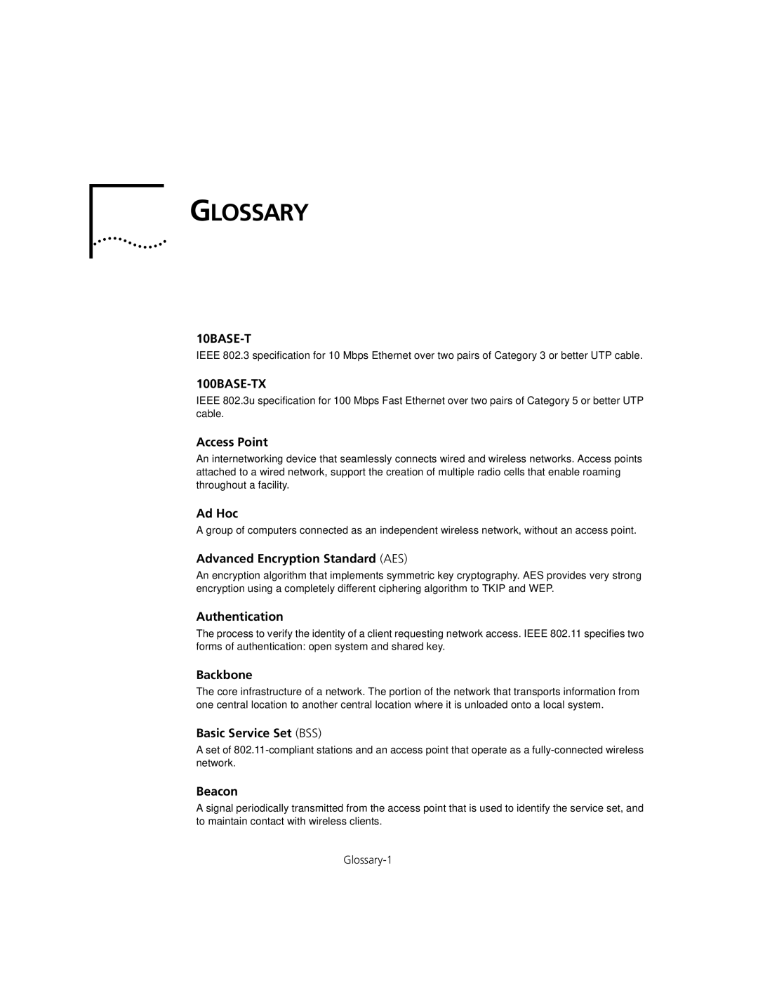 3Com WL-575, 3CRWEASYA73 manual Glossary 