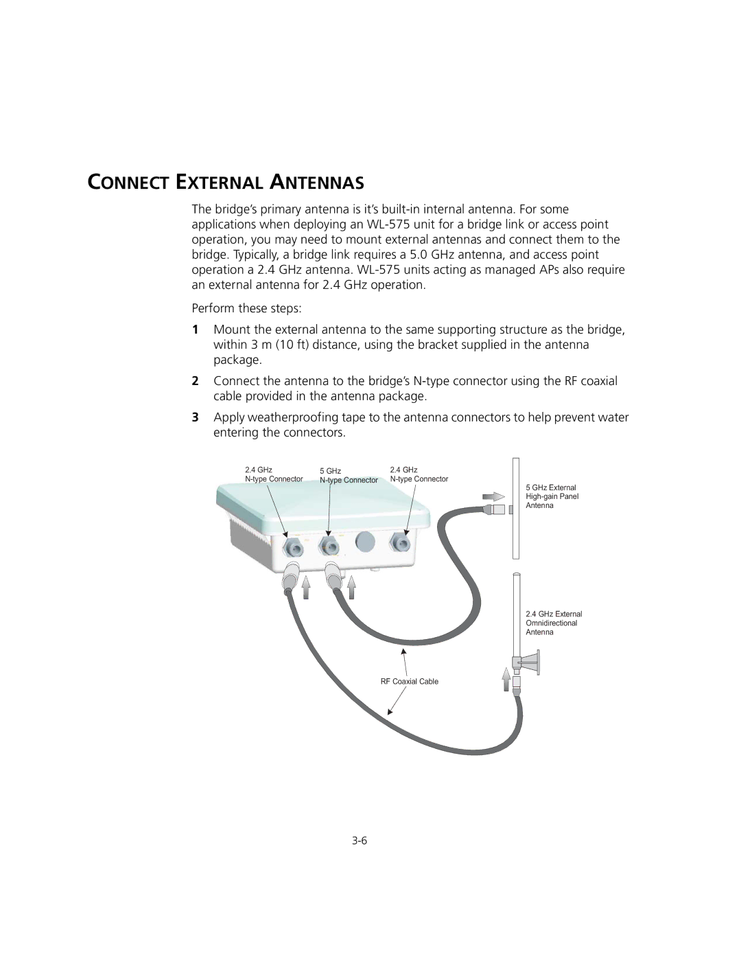 3Com 3CRWEASYA73, WL-575 manual Connect External Antennas 