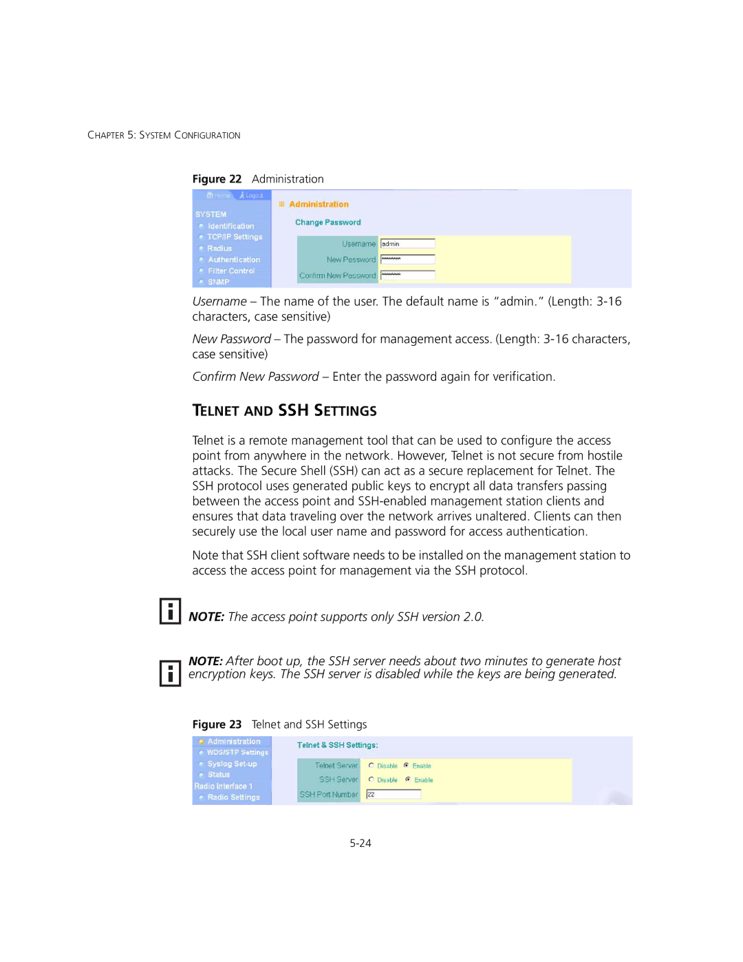 3Com 3CRWEASYA73, WL-575 manual Telnet and SSH Settings, Administration 