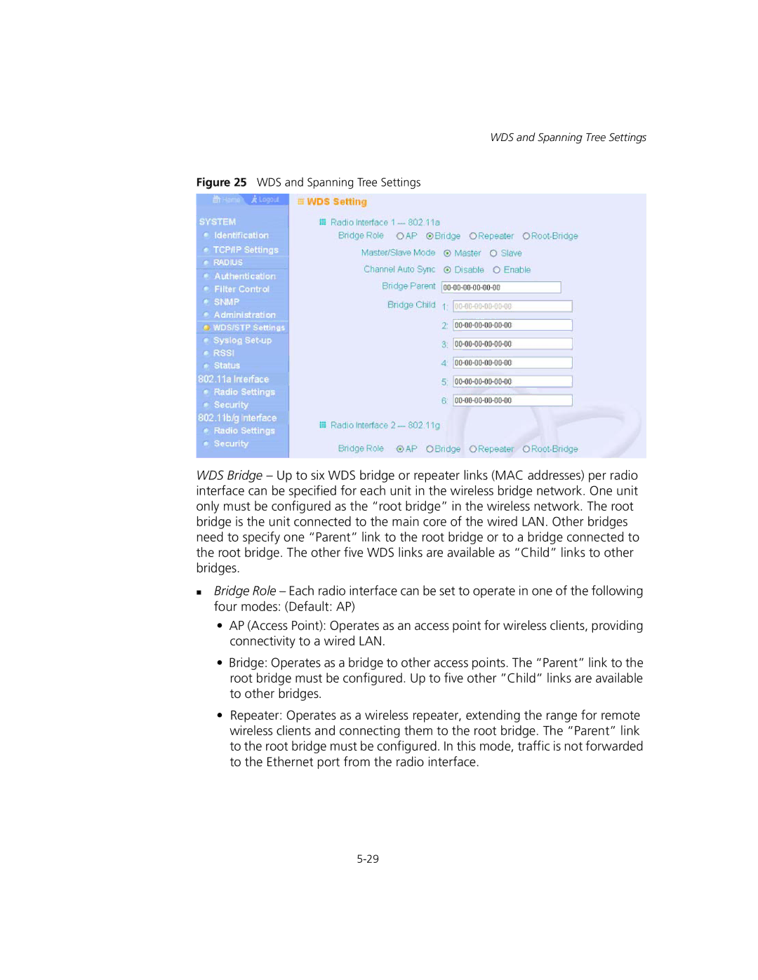 3Com WL-575, 3CRWEASYA73 manual WDS and Spanning Tree Settings 