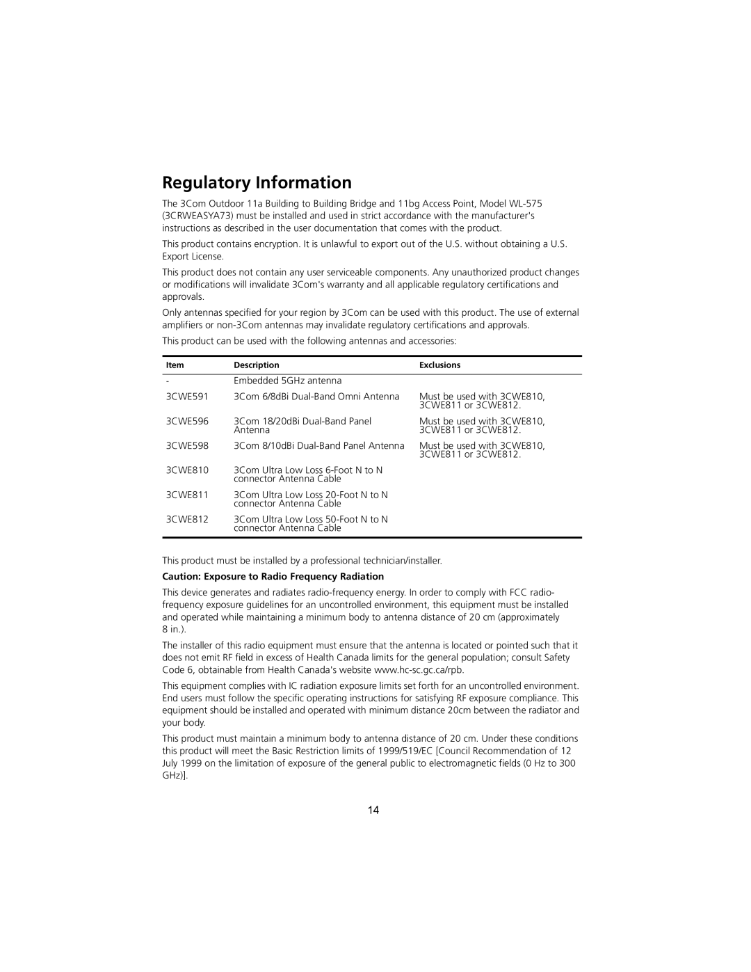 3Com 3CRWEASYA73 quick start Regulatory Information, Description 