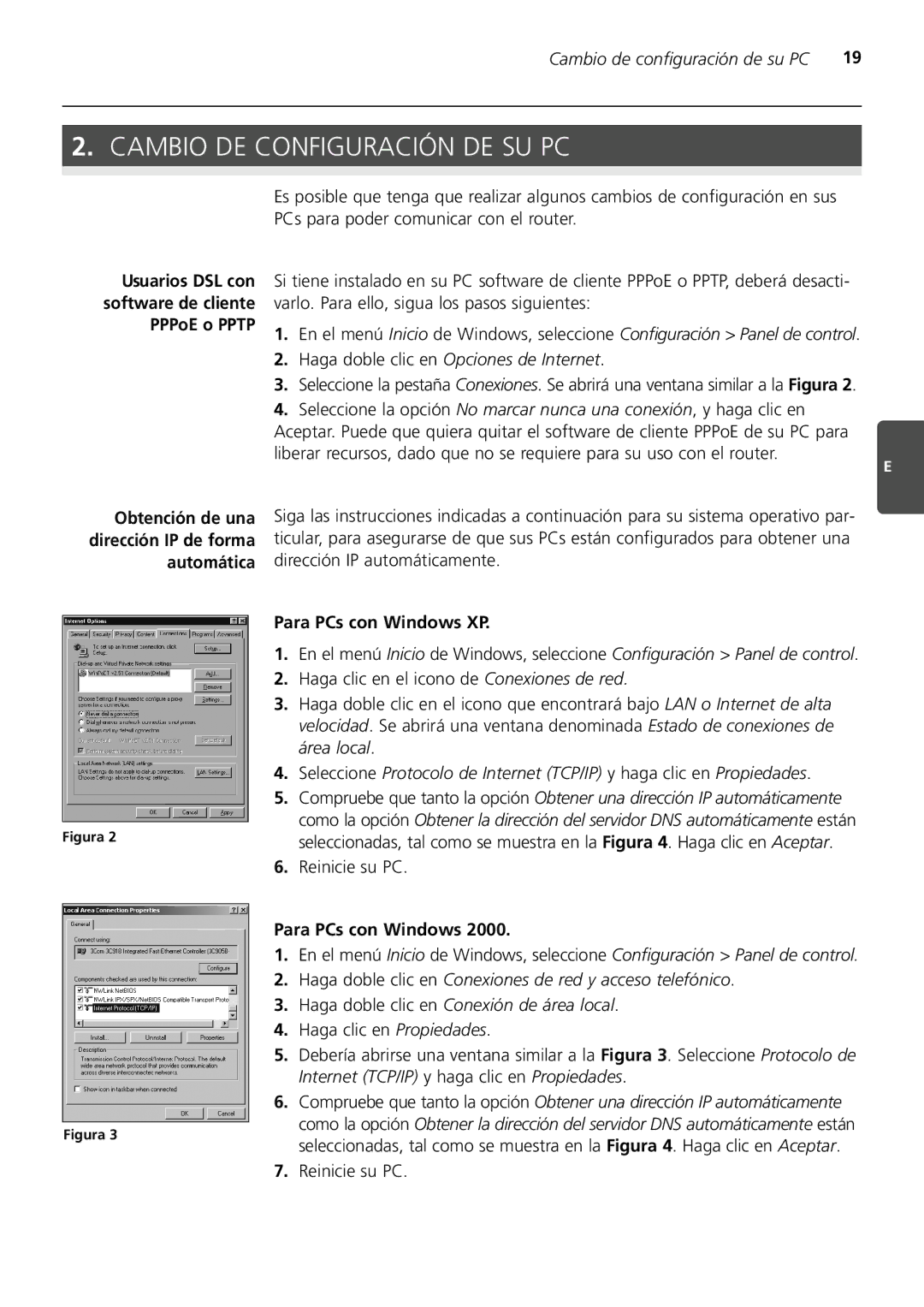 3Com 3CRWER100-75, 3CRWER200-75 manual Cambio DE Configuración DE SU PC, Obtención de una dirección IP de forma automática 