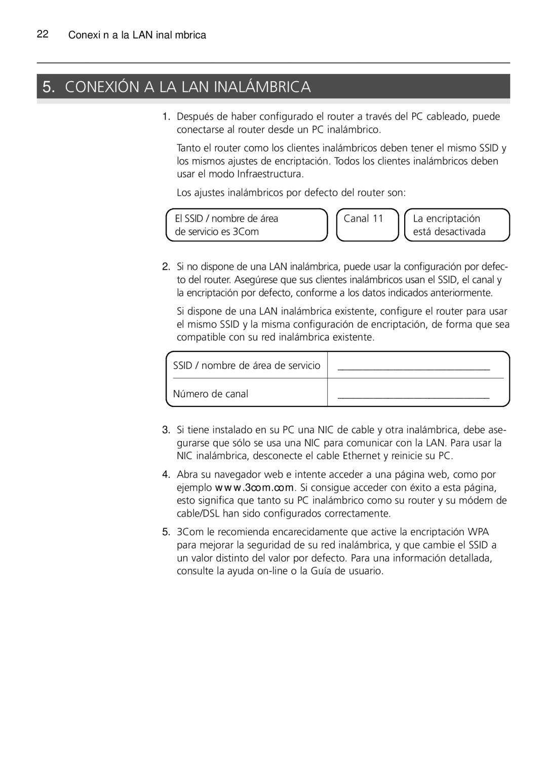 3Com 3CRWER200-75, 3CRWER100-75 manual Conexión a LA LAN Inalámbrica, Conexión a la LAN inalámbrica 