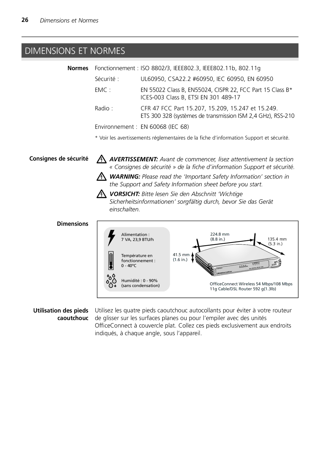 3Com 3CRWER200-75, 3CRWER100-75 manual Dimensions ET Normes, Dimensions et Normes 