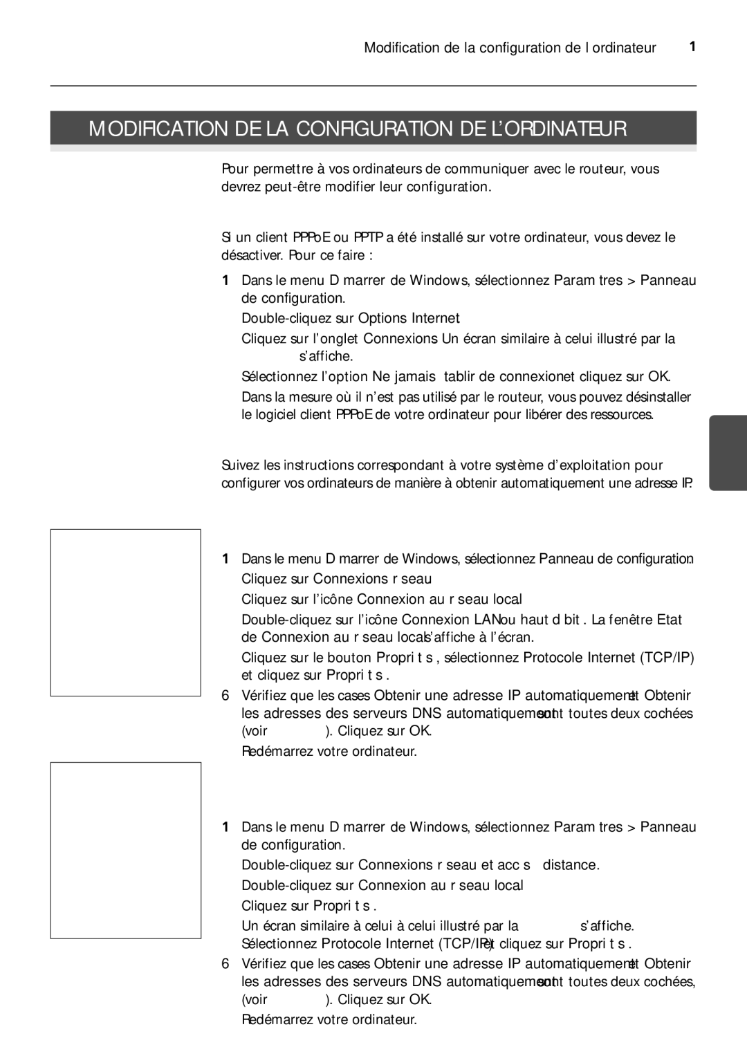 3Com 3CRWER100-75, 3CRWER200-75 Modification DE LA Configuration DE L’ORDINATEUR, Pour les ordinateurs sous Windows XP 